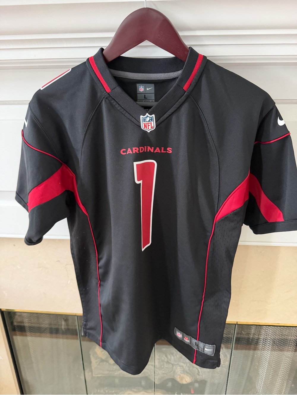 NFL Black Jersey with White and Red Logos